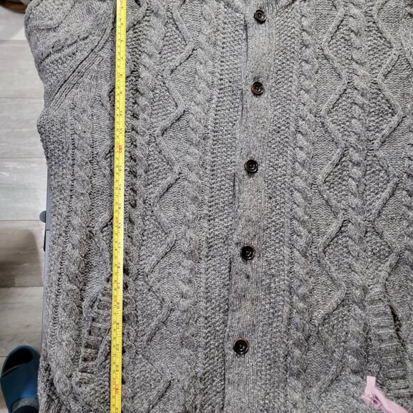 Gap Men's Mock Neck Chunky Knit Lambswool Grey Melange Cable Cardigan L Used - Picture 12 of 14